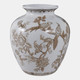 22529#10x8" Chinoiserie Bird & Vines Vase, Brown/ White