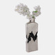 22518-03#20x7" Carved Middle Metal Vase, Silver/ Black