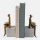 22533#S/2 8" Reading On Marble Stand Bookends, Gold/whit