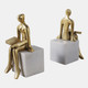 22533#S/2 8" Reading On Marble Stand Bookends, Gold/whit