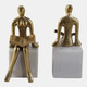 22533#S/2 8" Reading On Marble Stand Bookends, Gold/whit