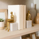 22533#S/2 8" Reading On Marble Stand Bookends, Gold/whit