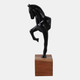 22534#12x4" Galloping Horse On Wood Stand, Black/ Brown