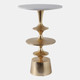 22543-01#24x16" Discs Base Marble Top Accent Table, White/g