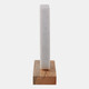 22561#8x5" Marble Horseshoe On Wood Base, White/natural