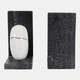 22567#S/2 6" Cracked Marble Heart Bookends, White/ Black