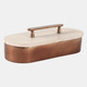 22779#12x6" Travertine & Antique Brass Oval Box, Tan/bro