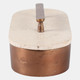 22779#12x6" Travertine & Antique Brass Oval Box, Tan/bro