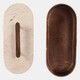 22779#12x6" Travertine & Antique Brass Oval Box, Tan/bro