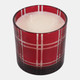 80537#4" 12 Oz Warm Vanilla Plaid Glass Candle, Red