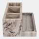 22920-02#12x7" Marble 3-cup & Tray Desk Organizer, Tan