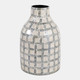 22934-01#12x8" Capiz Plaid Vase, Ivory Multi