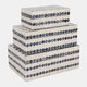 22938#S/3 8/11/12" Capiz Dots Boxes, Ivory/blue