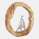 23072-04#11x11" Sailboat In Wood Round, Silver/natural