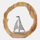 23072-04#11x11" Sailboat In Wood Round, Silver/natural