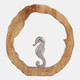 23072-05#11x11" Seahorse In Wood Round, Silver/natural