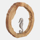23072-05#11x11" Seahorse In Wood Round, Silver/natural