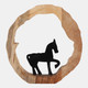 23072-06#11x11" Horse In Wood Round, Black/natural