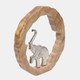 23072-07#11x11" Elephant In Wood Round, Silver/natural