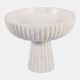 23076#10x8" Marble Ribbed Bowl On Pedestal, White