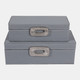 23202#S/2 10/12" Shagreen Boxes W/ Hardware, Blue/silver