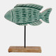 23236-01#14x14" Wood Fish On Base, Blue
