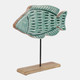 23236-03#10x10" Wood Fish On Base, Blue
