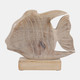 23240#8x7" Distressed Wood Fish On Base, White/natural