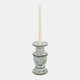 23291-01#8x4" Chinoiserie Taper & Pillar Holder, Green/wht
