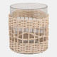 23396#7x6" Woven Jute & Rattan Hurricane, Natural/clear