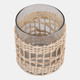 23396#7x6" Woven Jute & Rattan Hurricane, Natural/clear