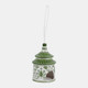 21986-02#7x5" Chinoiserie Pagoda Bird House, Green/white