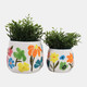 23414#S/2 6/8" Floral Embossed Planters, Multi