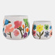 23414#S/2 6/8" Floral Embossed Planters, Multi