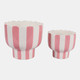 23415-01#S/2 6/8" Striped Pedestal Planter, Pink/white