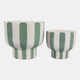 23415-02#S/2 6/8" Striped Pedestal Planter, Green/white