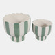 23415-02#S/2 6/8" Striped Pedestal Planter, Green/white
