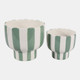 23415-02#S/2 6/8" Striped Pedestal Planter, Green/white
