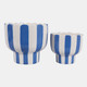 23415-03#S/2 6/8" Striped Pedestal Planter, Blue/white