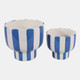 23415-03#S/2 6/8" Striped Pedestal Planter, Blue/white