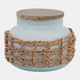 80596-01#5" 14 Oz Sage & Citrus Woven Candle W/ Lid, Green
