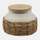 80596-02#5" 14 Oz Sage & Citrus Woven Candle W/ Lid, White