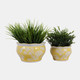 19138-02#Cer, S/2 6/8" Round Chinoisere Planters, Yellow