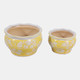 19138-02#Cer, S/2 6/8" Round Chinoisere Planters, Yellow