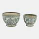 19140-02#Cer, S/2 5/7" Bowl Chinoiserie Planters, Green