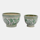 19140-02#Cer, S/2 5/7" Bowl Chinoiserie Planters, Green