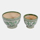 19140-02#Cer, S/2 5/7" Bowl Chinoiserie Planters, Green