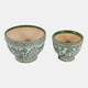 19140-02#Cer, S/2 5/7" Bowl Chinoiserie Planters, Green