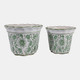 19141-02#Cer,s/2 10/12" Chinoiserie Pot Planters, Green