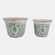 19141-02#Cer,s/2 10/12" Chinoiserie Pot Planters, Green